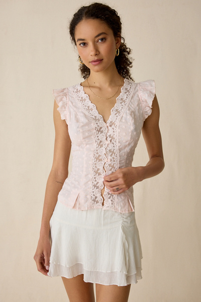 Kimchi Blue Aurelia Lace Trim Flutter Sleeve Blouse #1