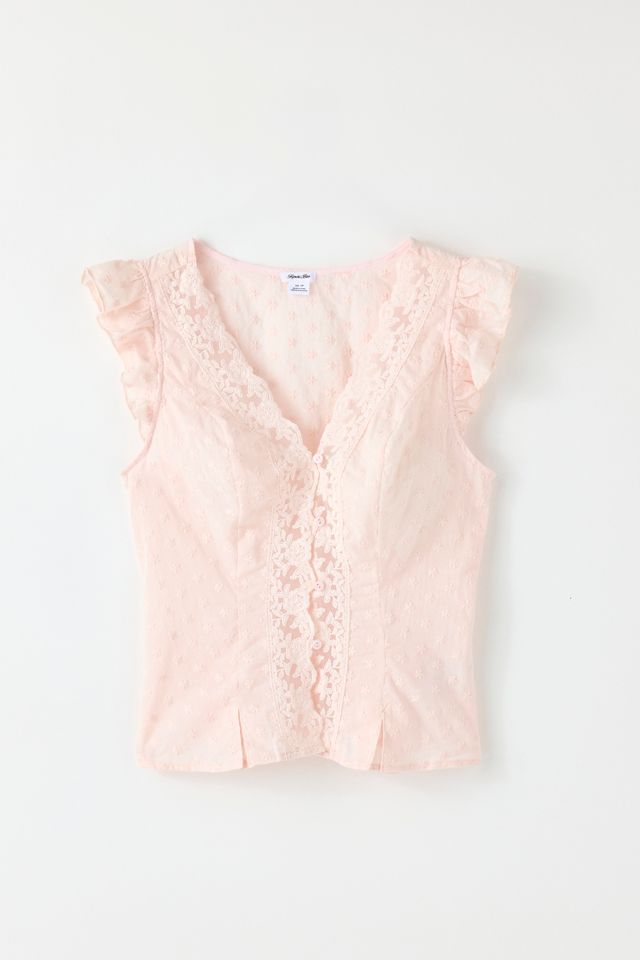 Kimchi Blue Aurelia Flutter Sleeve Top - Pink L at Urban Outfitters