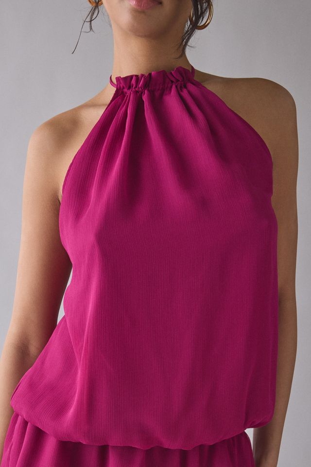Motel Veloria Dark Rose Chiffon High-Neck Halter Mini Dress #1