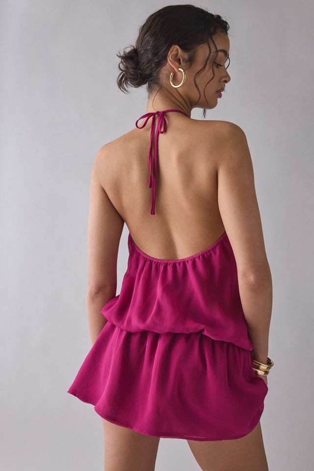 Motel Veloria Dark Rose Chiffon High-Neck Halter Mini Dress #3