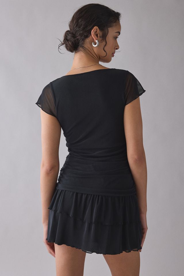 Motel Mowgil Cap Sleeve Drop Waist Mesh Mini Dress #3