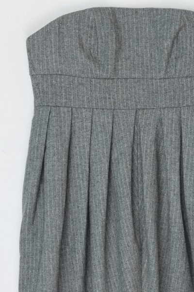 Vintage Y2k Gray Pinstriped Pleated Strapless Mini Dress