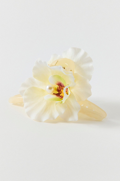 Urban Outfitters Orchid Flower Banana Clip Claw In All White, Women's At