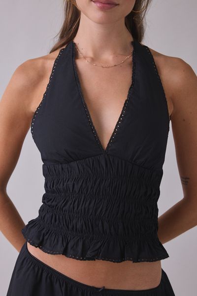 NIA Filippo Smocked Plunging Halter Top