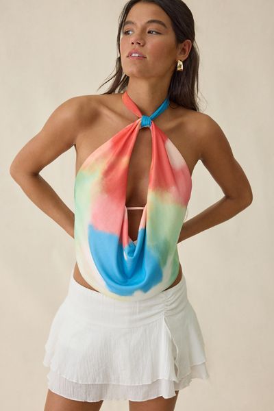 NIA Katerina Plunging Keyhole Cutout High Neck Halter Top
