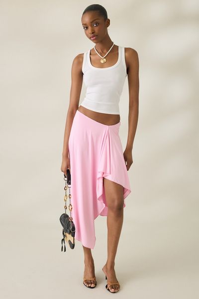 NIA Mar Asymmetric Ruffle Mesh Midi Skirt