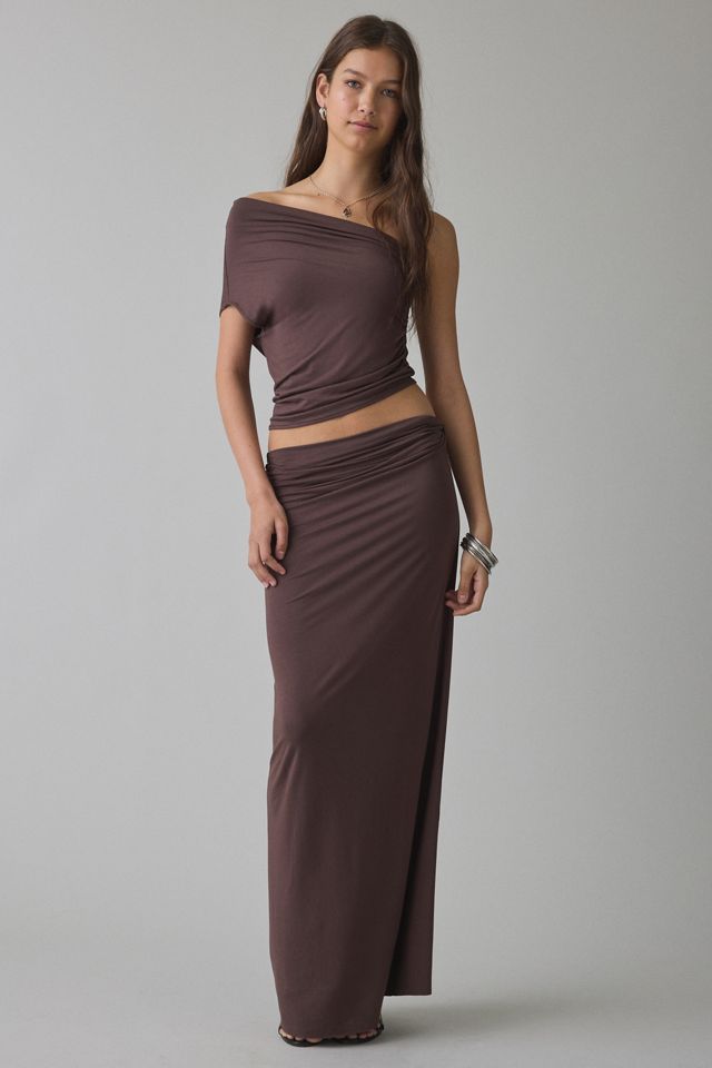NIA Bartolo Jersey Knit Asymmetric Off-The-Shoulder Top #1
