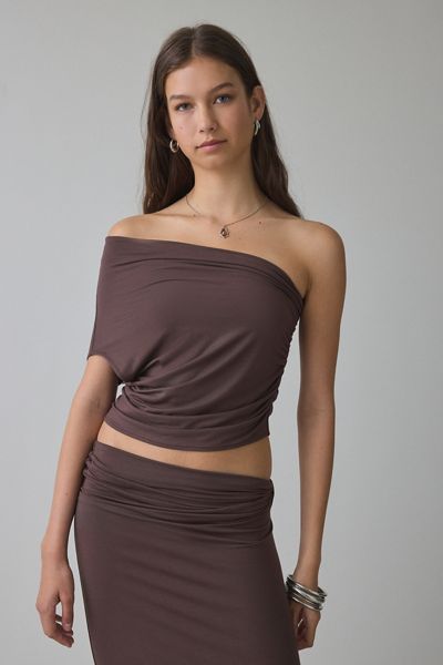 NIA Bartolo Jersey Knit Asymmetric Off-The-Shoulder Top