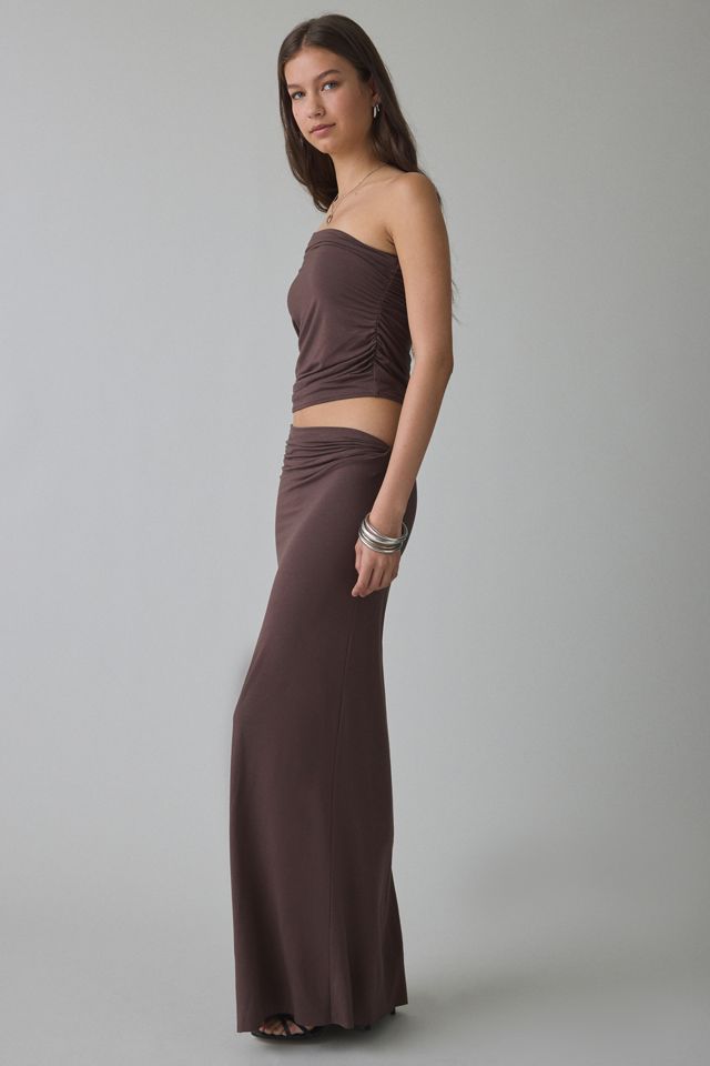 NIA Pietro Jersey Knit Ruched Low-Rise Maxi Skirt #3