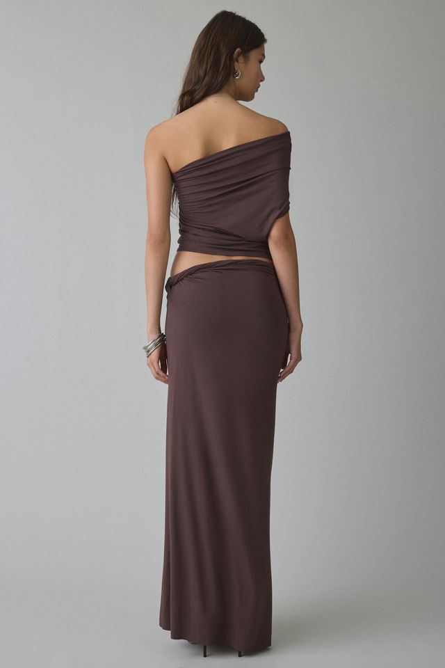 NIA Pietro Jersey Knit Ruched Low-Rise Maxi Skirt #4