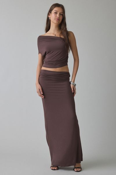 NIA Pietro Jersey Knit Ruched Low-Rise Maxi Skirt