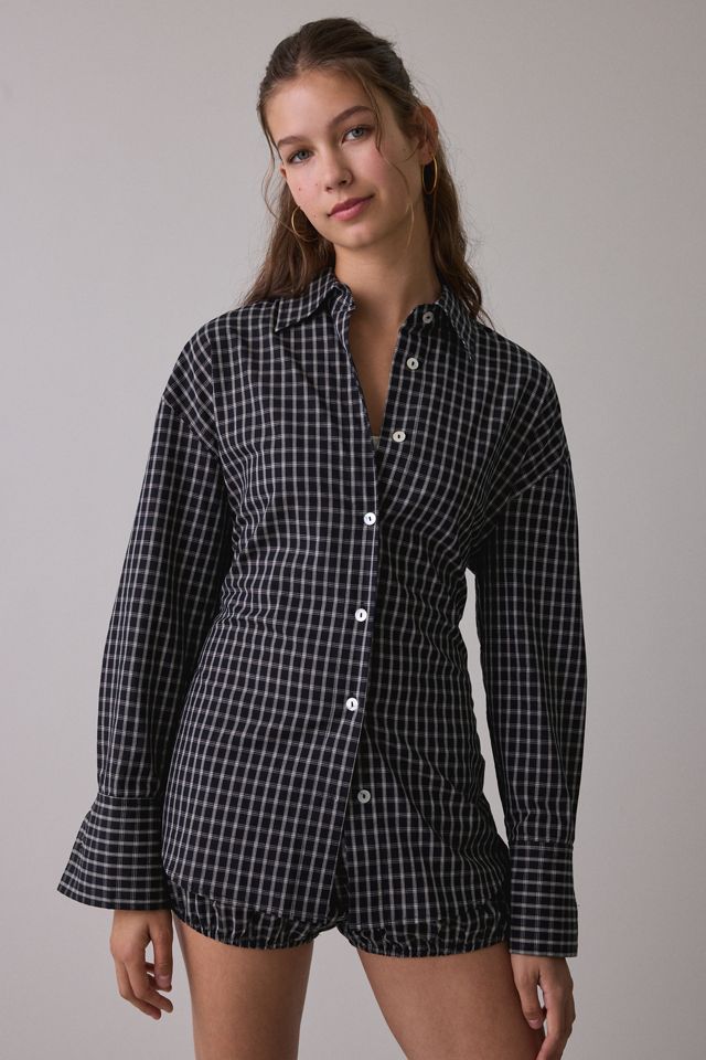 NIA Jules Lace-Up Long Sleeve Button-Down Shirt #1