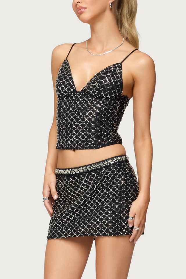 Edikted Jenny Beaded Mesh Mini Skirt #1