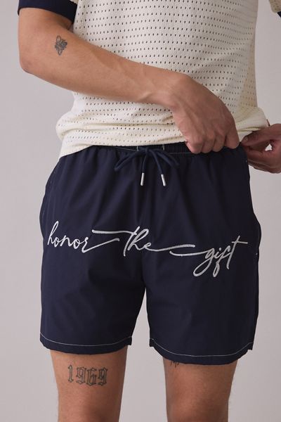 Honor The Gift Cursive Hybrid 5” Swim Trunks
