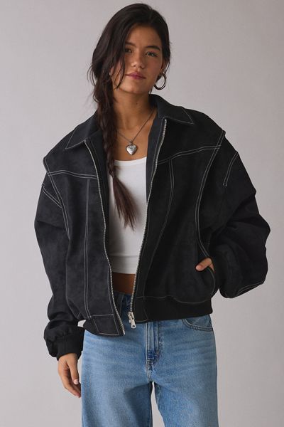 Lioness Vista Faux Suede Oversized Bomber Jacket