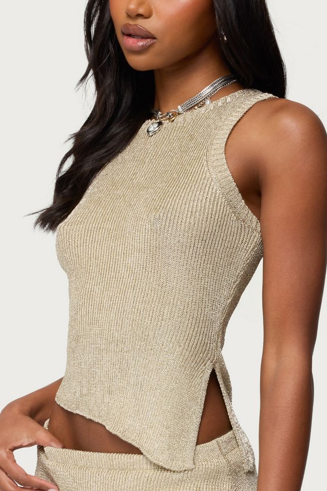 Edikted Goldy Asymmetric Metallic Knit Top #3