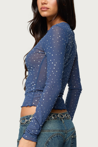Edikted Anari Rhinestone Mesh Top