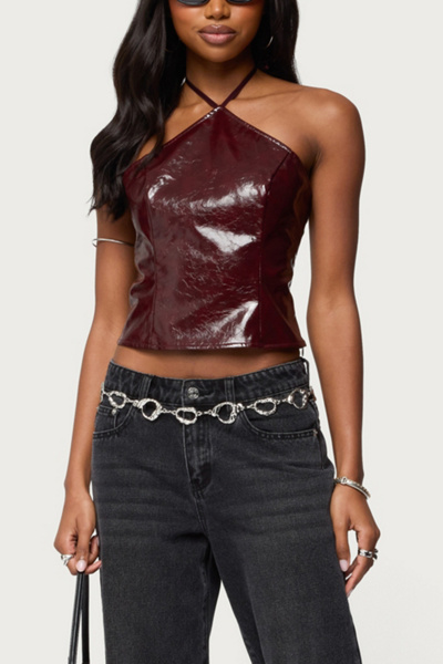 Edikted Hailie Faux Leather Halter Top