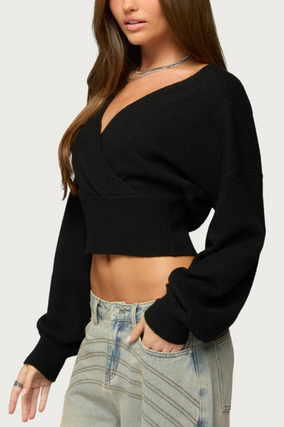 Edikted Lillia V Neck Wrap Sweater