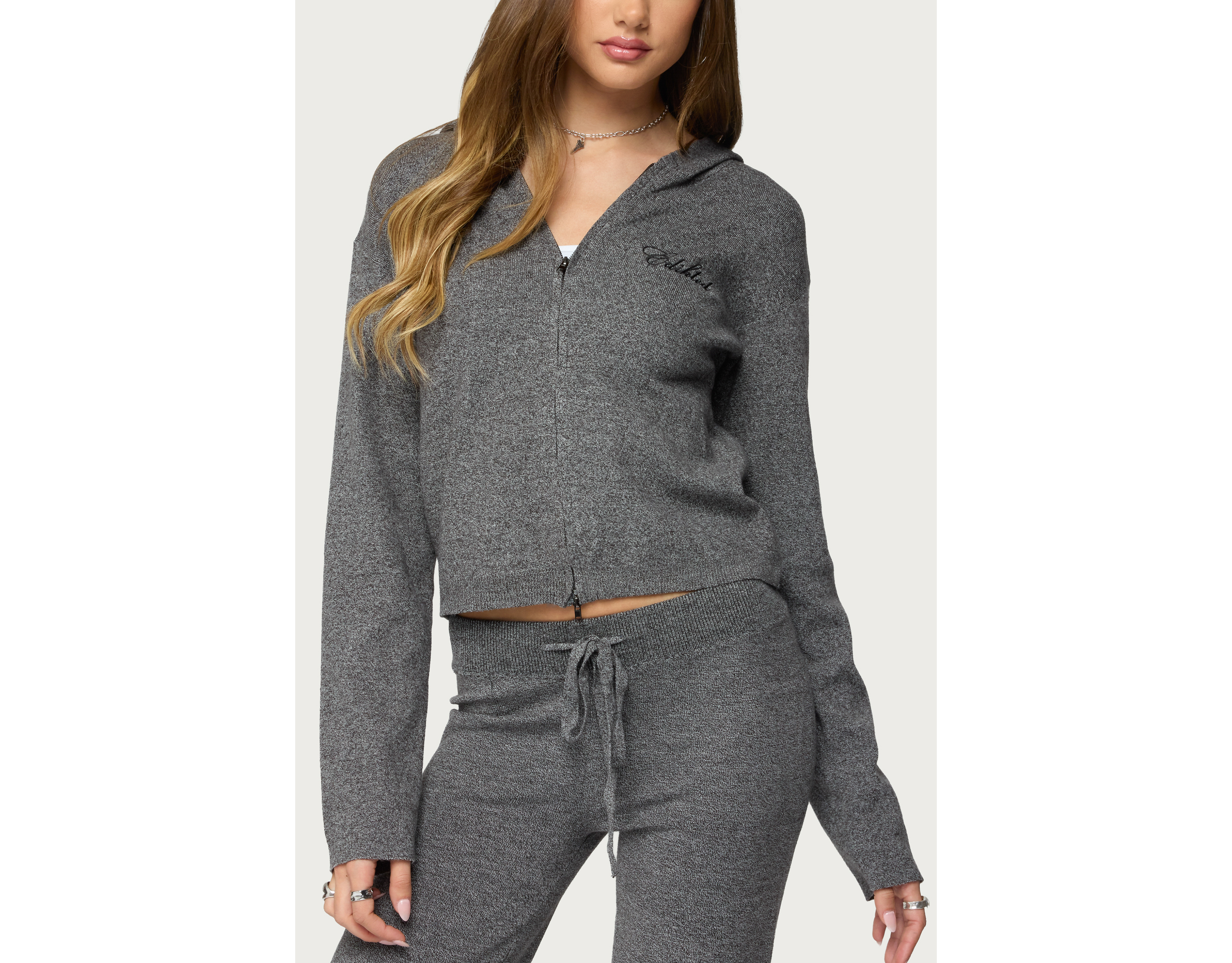Edikted Ayah Knit Zip Up Hoodie