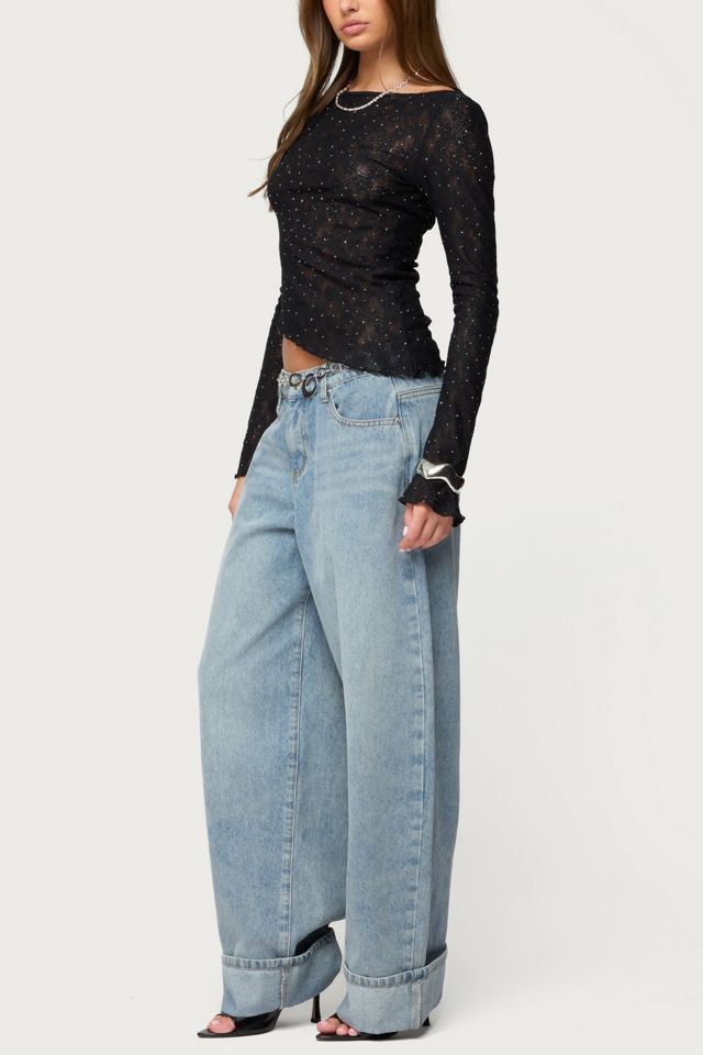 Edikted Mare Asymmetric Gem Sheer Lace Top #1