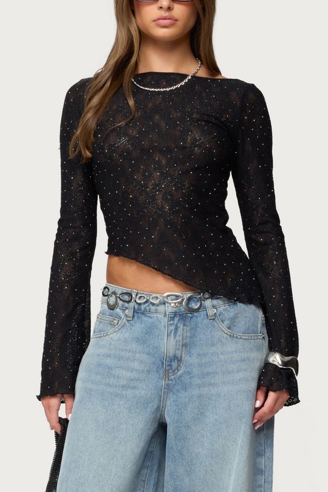 Edikted Mare Asymmetric Gem Sheer Lace Top #3