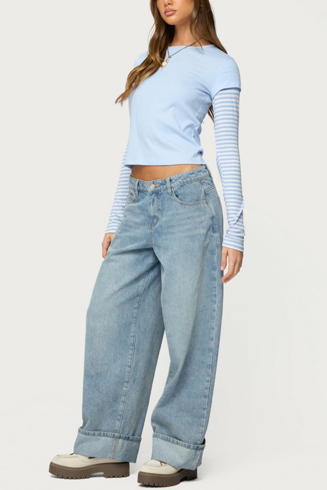Edikted Stripey Layered Long Sleeve T Shirt #1