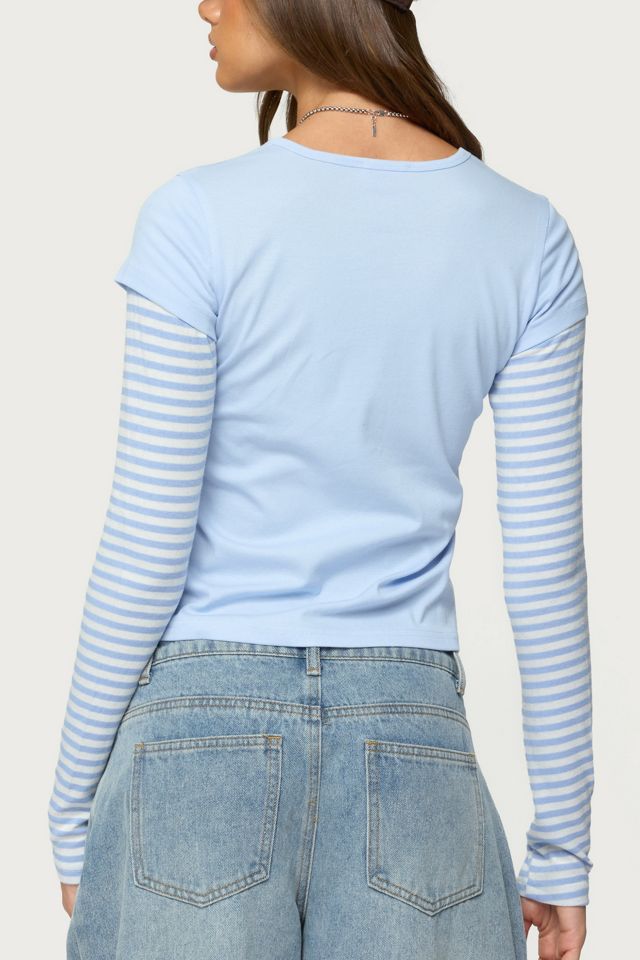 Edikted Stripey Layered Long Sleeve T Shirt #4