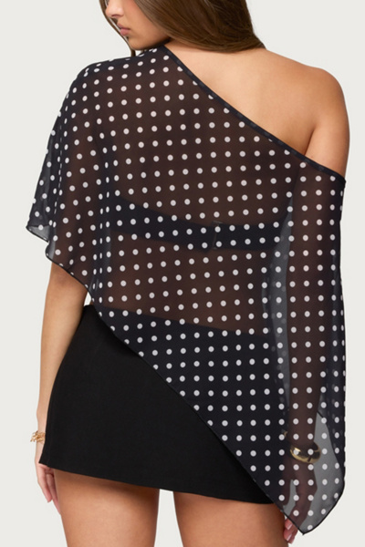 Edikted Sheer Chiffon Asymmetric Polka Dot Poncho