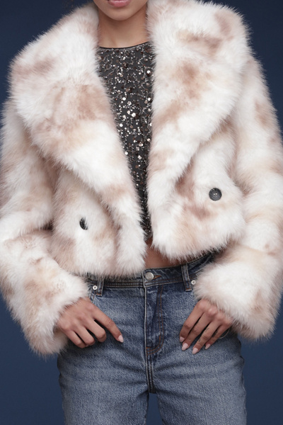 Avec Les Filles Faux Fur Collared Cropped Coat