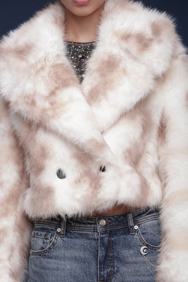 Avec Les Filles Faux Fur Collared Cropped Coat #1