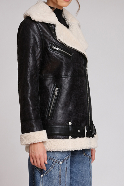 Avec Les Filles Faux Leather & Shearling Biker Coat