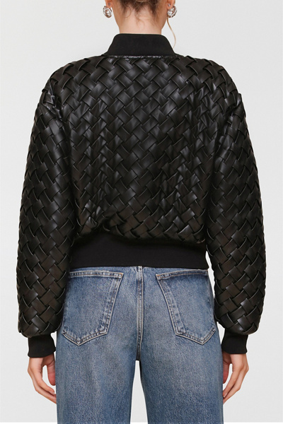 Avec Les Filles Woven Faux-Ever Leather™ Bomber Jacket