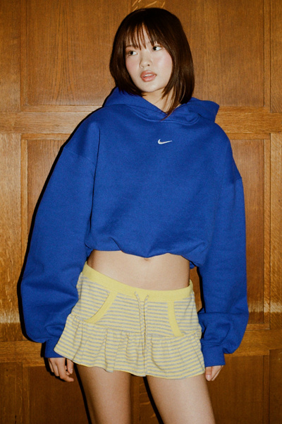 Nike Studio Fleece Oversized Cropped Hoodie Sweatshirt in Sapphire, Women's at Urban Outfitters