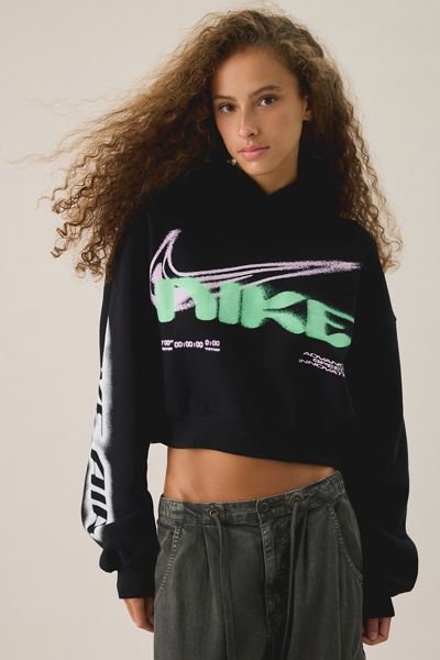 Nike Studio Fleece Graphic Oversized Cropped Hoodie Sweatshirt