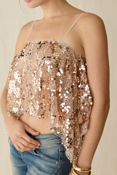 UO Rue Sheer Mesh Sequin Beaded Tank Top