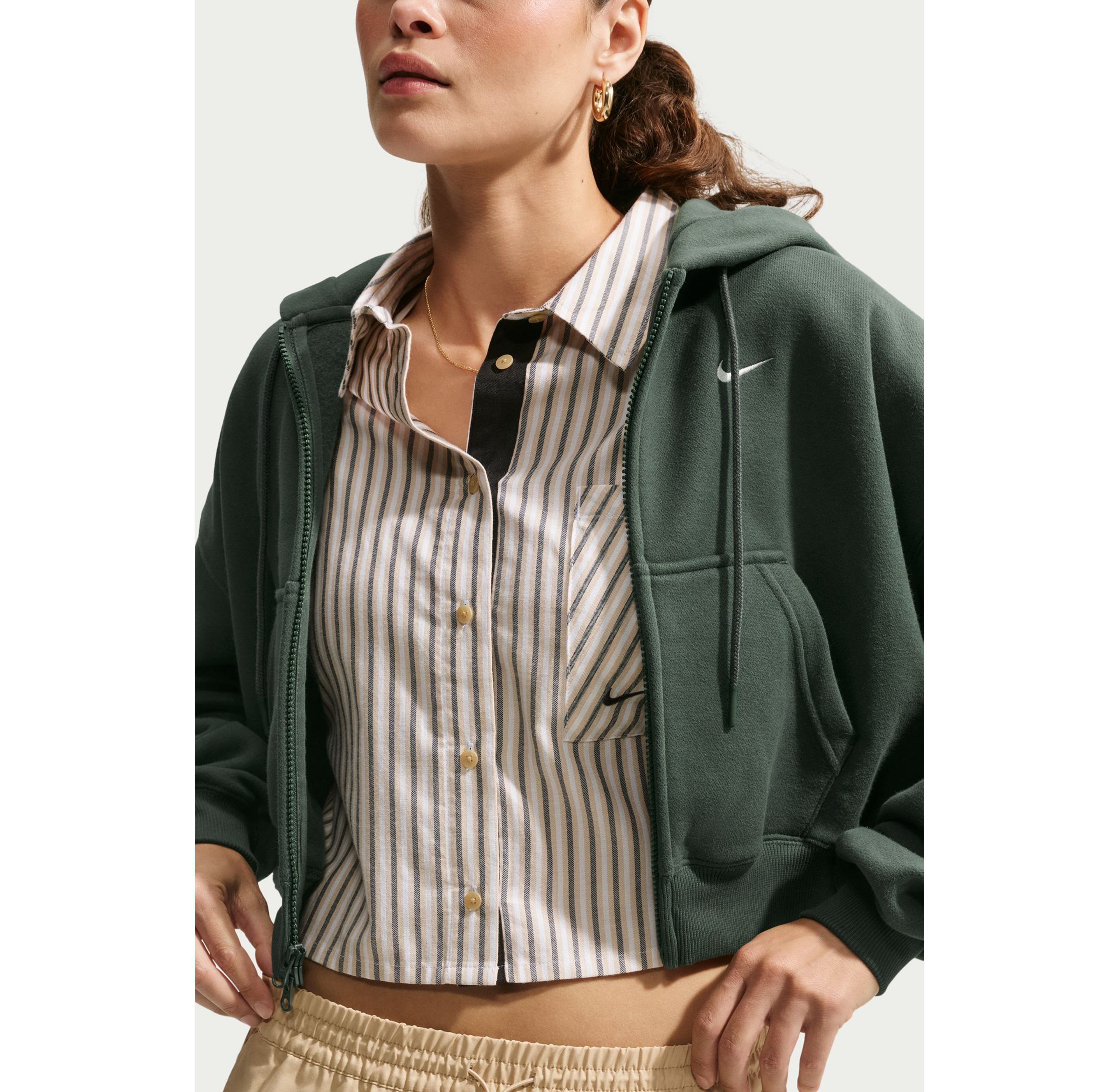 Nike Studio Fleece Oversized Cropped Full-Zip Hoodie Sweatshirt