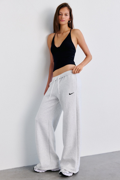 Nike Studio Fleece Mid-Rise Wide Leg Pants in Grey, Women's at Urban Outfitters