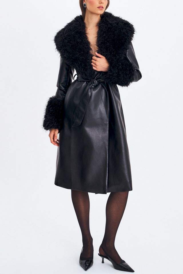 Miss Circle Zariah Faux Fur Trimmed Leather Coat #1