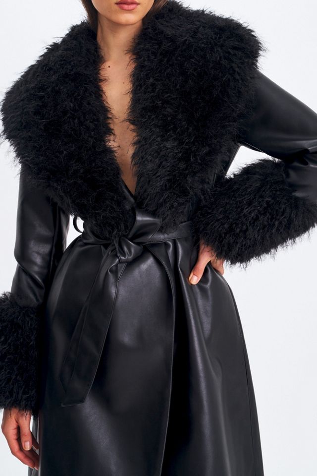 Miss Circle Zariah Faux Fur Trimmed Leather Coat #2