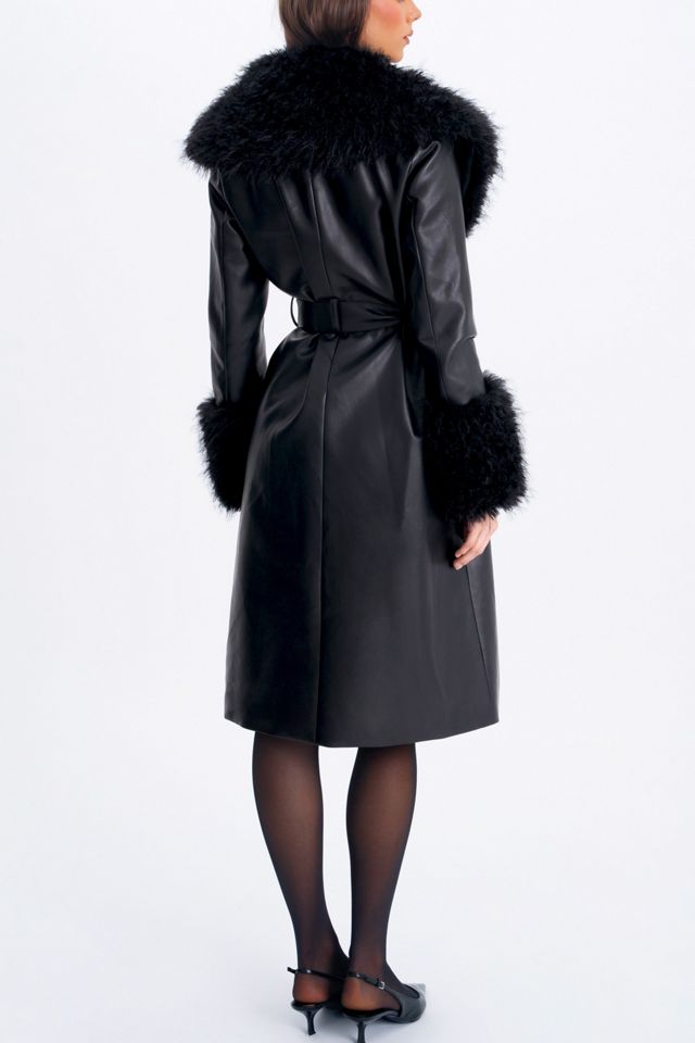 Miss Circle Zariah Faux Fur Trimmed Leather Coat #4