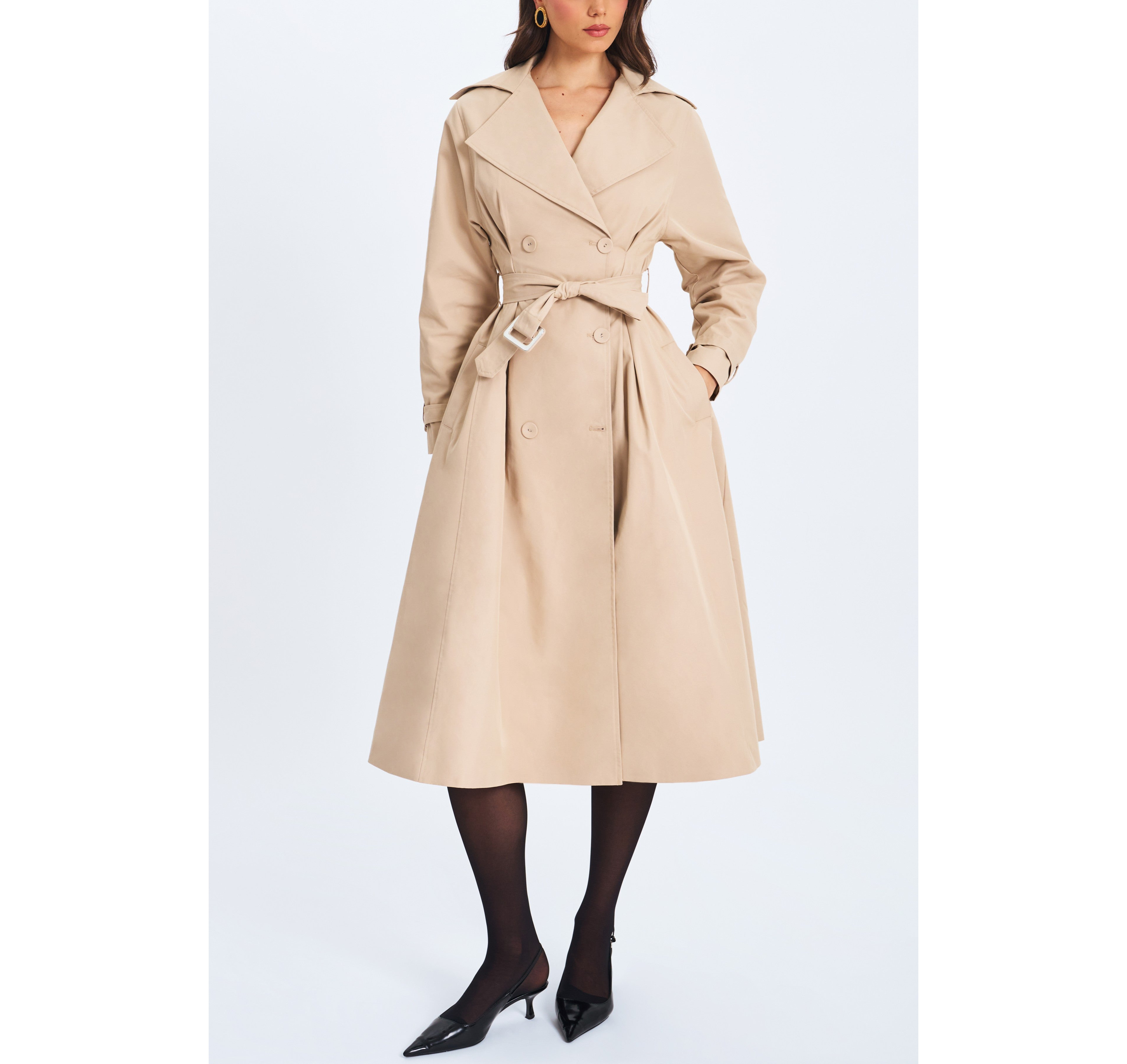 Miss Circle Ulila Double-Breasted Pleated Trench Coat