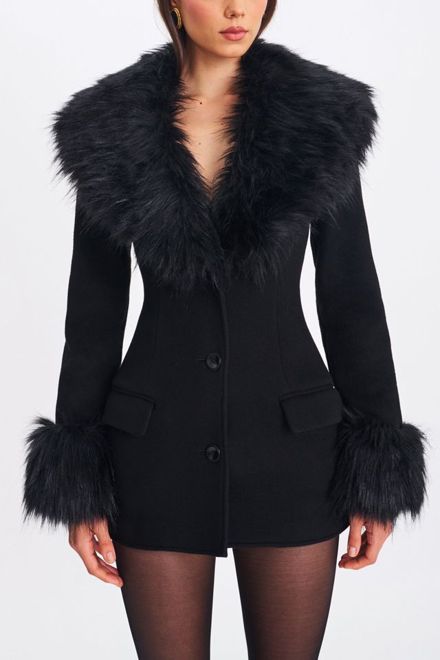 Miss Circle Hailee Faux Fur Trim Mini Coat