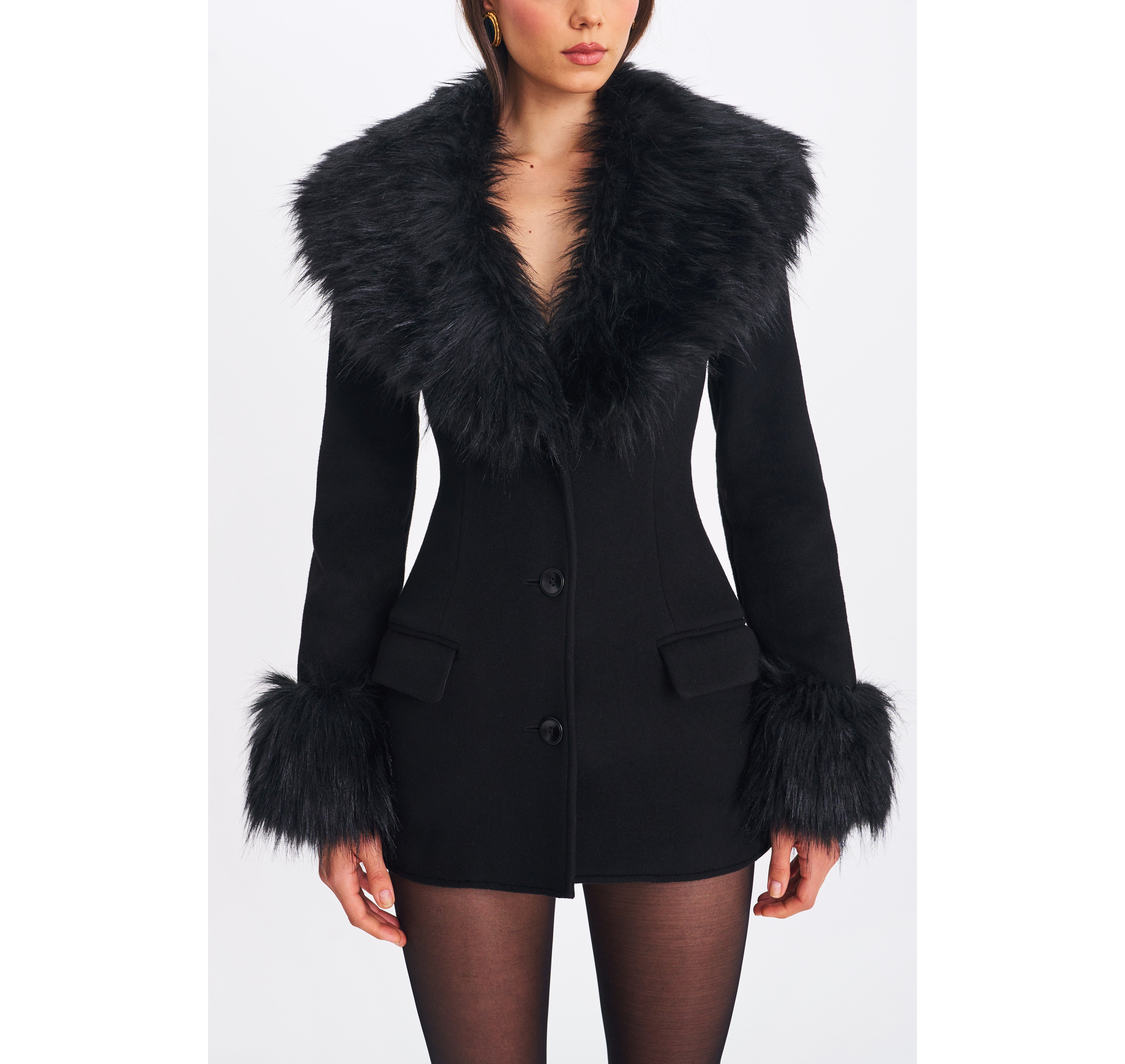 Miss Circle Hailee Faux Fur Trim Mini Coat
