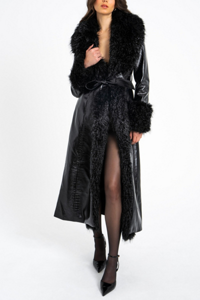 Miss Circle Zella Faux Fur Trim Vegan Croc Leather Coat