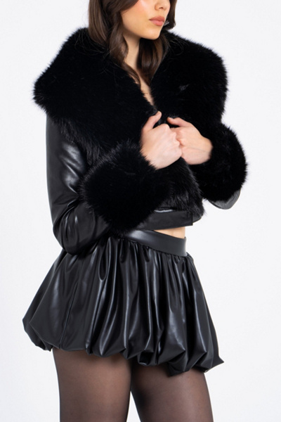 Miss Circle Ziah Cropped Faux Fur Trim Leather Jacket