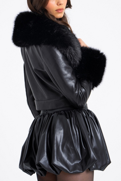 Miss Circle Ziah Cropped Faux Fur Trim Leather Jacket