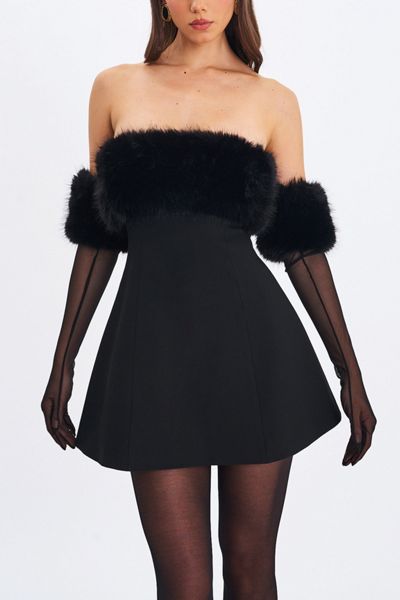 Miss Circle Evelyn Fur Trim Mini Dress