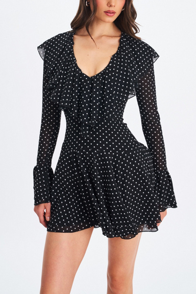 Miss Circle Omari Chiffon Polka Dot Ruffled Mini Dress | Urban