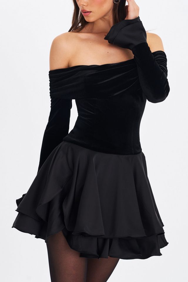 Miss Circle Magnolia Off-The-Shoulder Layered Velvet Mini Dress #1